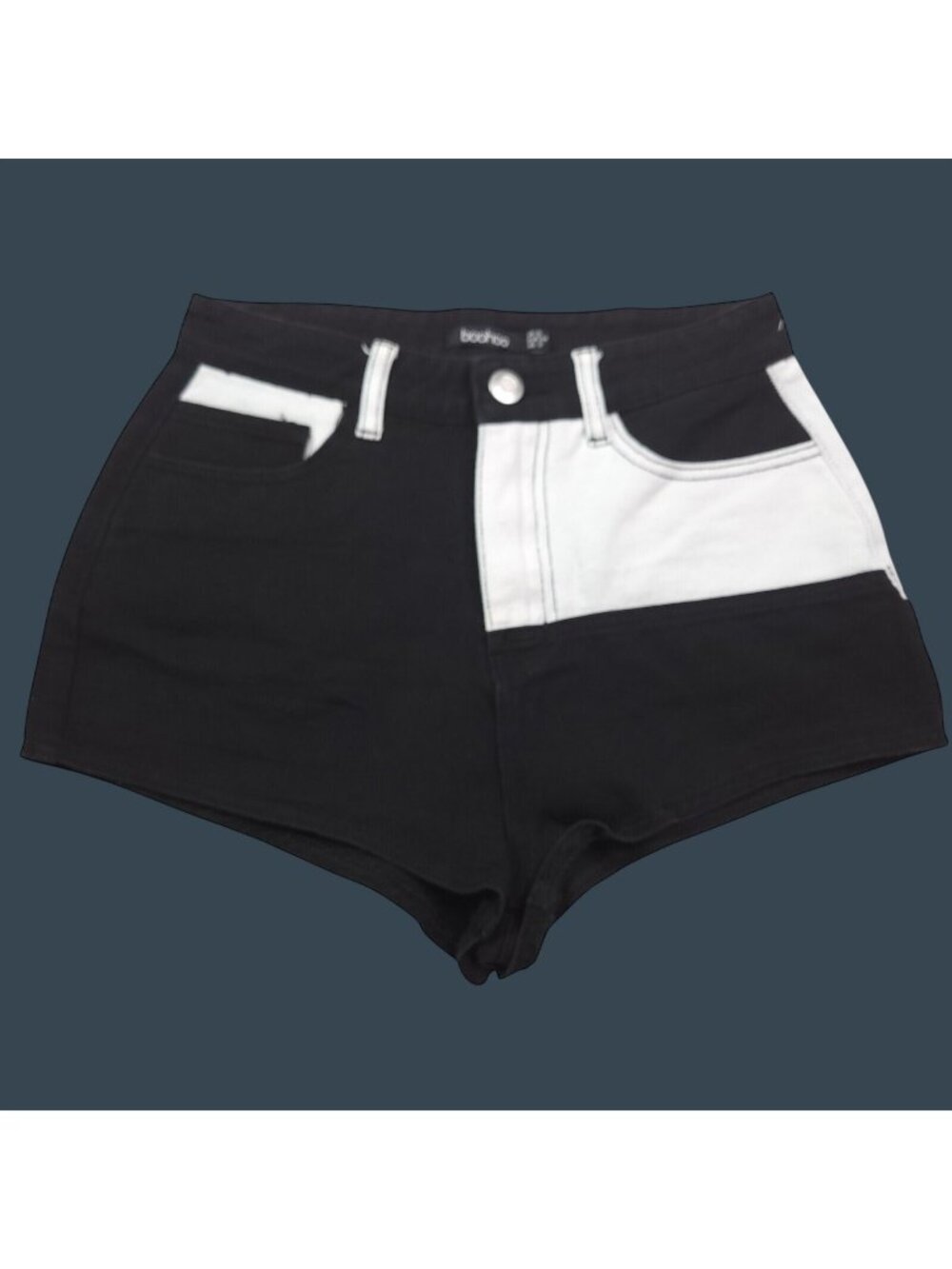 Boohoo Two-Tone Jean Short Shorts 2 Black & White High-Waisted Pockets